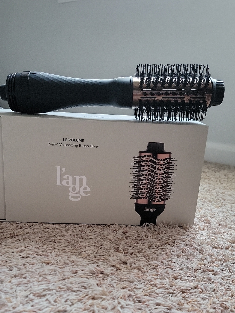 Lange 2-in-1 Volumizing Brush Dryer in Black with Rose Gold Barrel